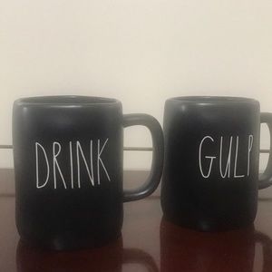 RAE DUNN 1 Black Gulp Mug + 1 Black Drink Mug